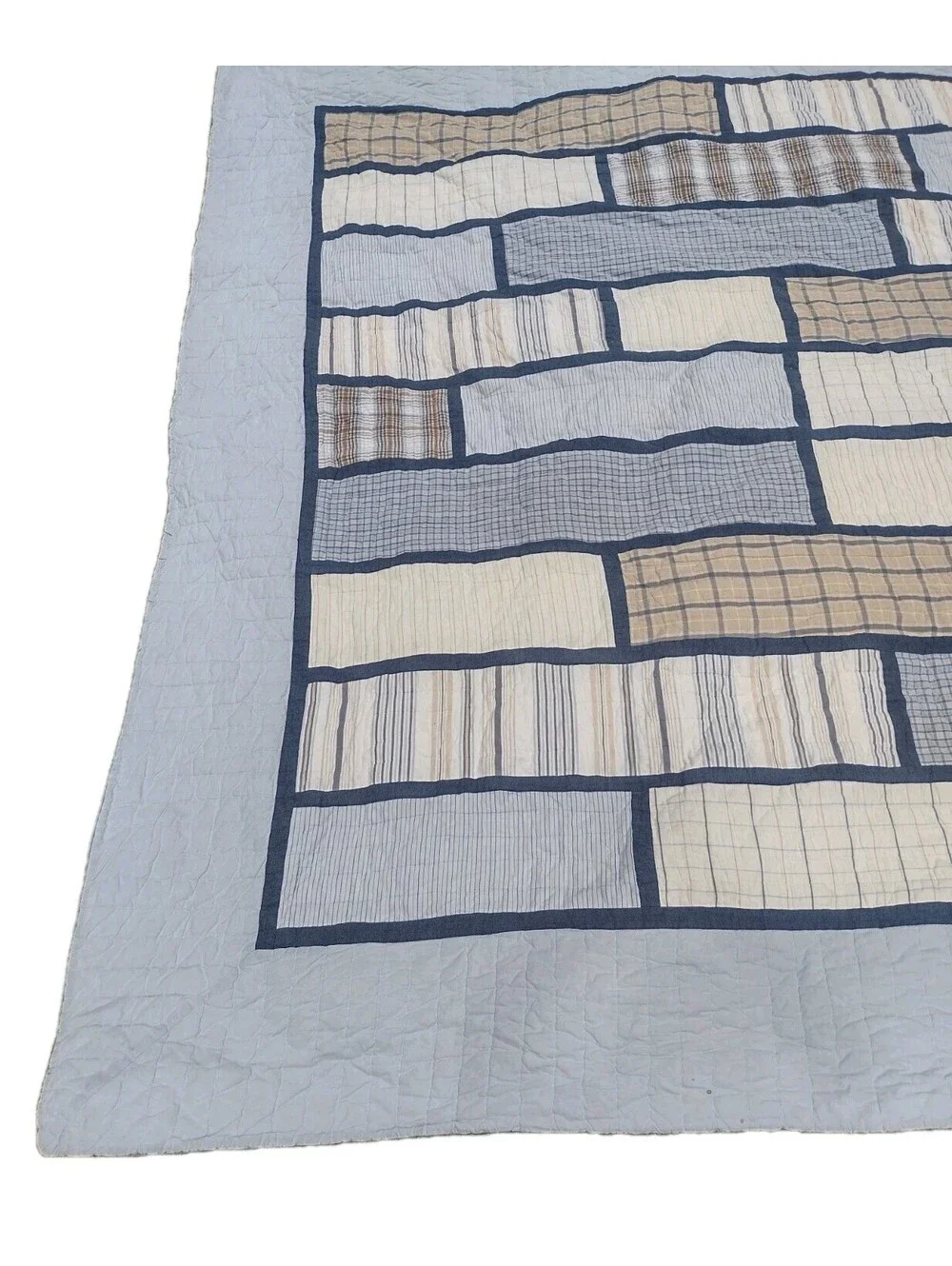 Woolrich Full Queen Quilt Blue Patchwork Plaid Reversible Cotton Farmhouse